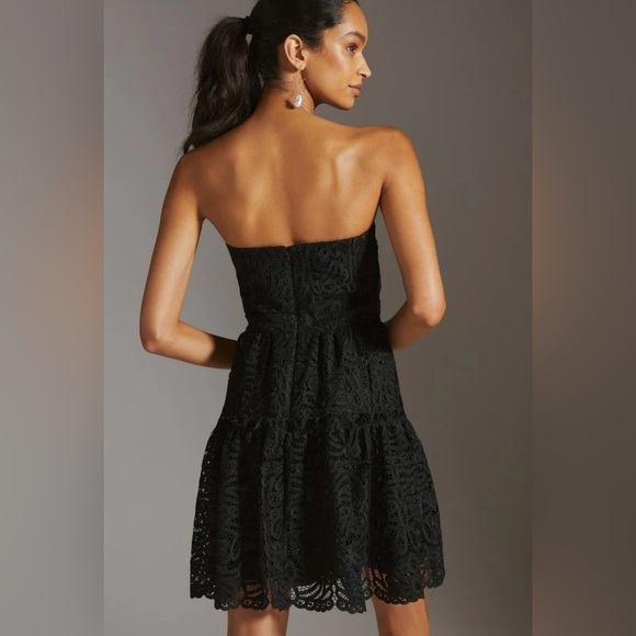 NWT Eva Franco Black Strapless Floral Lace Mini Dress, Ruffle Detail, Formal, 12 - Picture 3 of 16